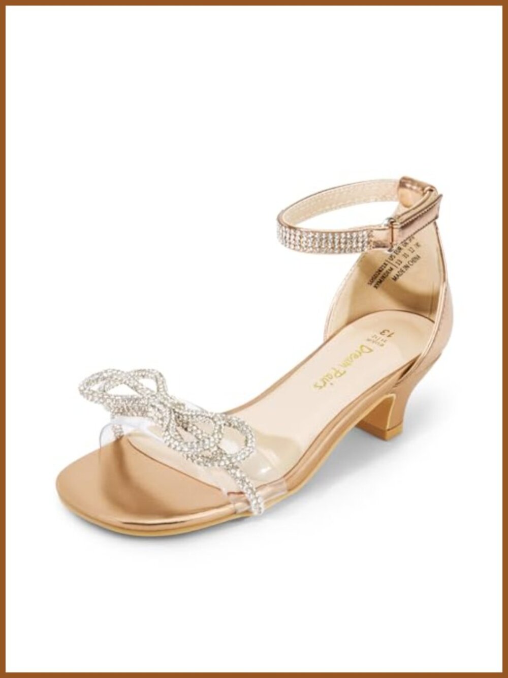Girls Dress Sandals Square Toe Kitten Heel Hook and Loop Strap